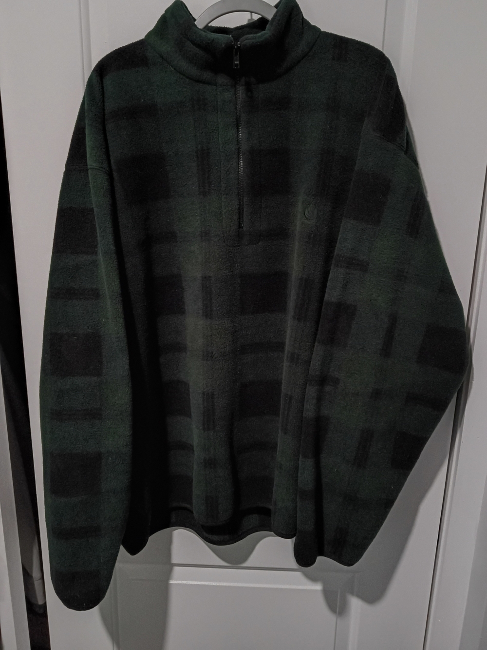 VTG 90s Nautica Nautitech Fleece Quarter Zip Plaid Pullover Green & Black XxL